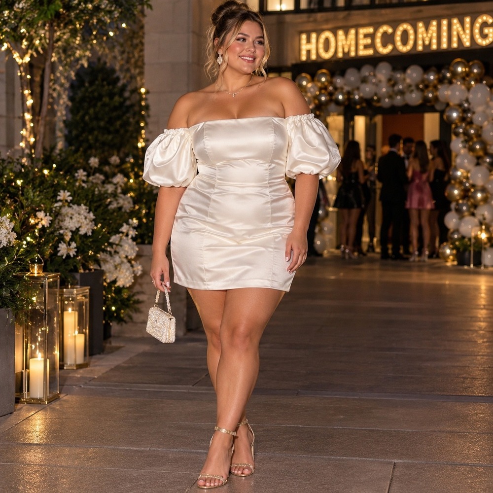 Lulus White Satin Off The Shoulder Puff Sleeve Mini Dress XXL  Homecoming NEW